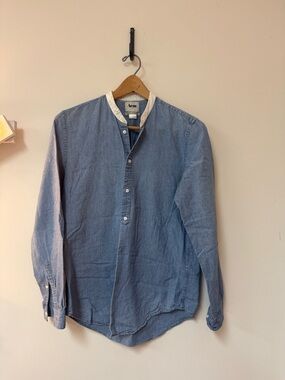 Acne Light Blue Denim Collarless Button-Up Shirt